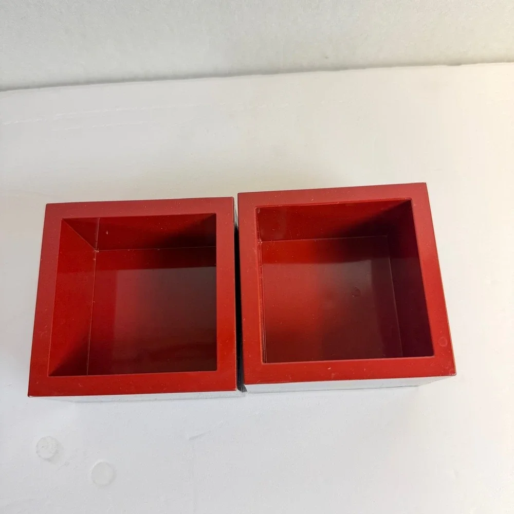 Set of 2 Hakusan Sake Masu Cups Black & Red Japanese Wooden Sake Boxes B-10